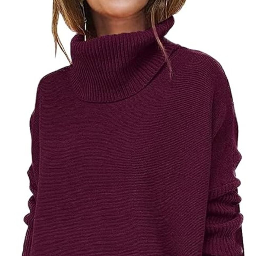 Wine Red Turtleneck Sweater - M